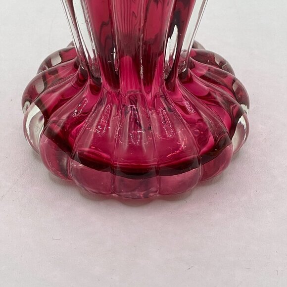 Pink Cranberry Vintage Jack In The Pulpit Floral Studio Art Glass Vase - Picture 5 of 7